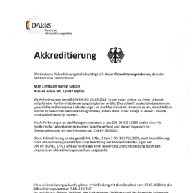 Akkreditierungsurkunde nach DIN EN ISO 15189